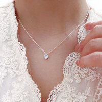 wholesale S925 Sterling Silver White Zircon Heart Necklace for Women, New Arrival, Light Luxury Minimalist Small Heart-Shaped Collarbone-Pure silver (40+5CM)