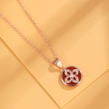 wholesale Sterling Silver Minimalist Four-Leaf Flower Pendant Red Resin Drop Necklace Women's Collarbone Chain Wholesale-0-2