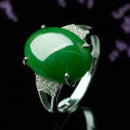 wholesale 925 Sterling Silver Inlaid with Hetian Jade Ring with Certificate, Simple and Elegant Domineering Large Cabochon Jasper Openable Women's Ring-0-1