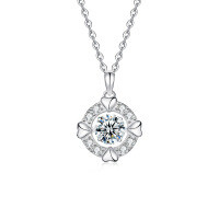Sterling Silver Moissanite Leaping Heart Pendant Necklace-Lively Heart Necklace (White Gold)  1-Carat Moissanite
