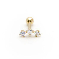 wholesale S925 Sterling Silver Threaded Three-zircon Mini Cartilage Ear Studs, Hot Selling In Europe And America-Single gold