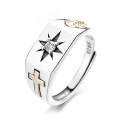 wholesale S925 Sterling Silver Retro Fashion Stylish Wide Cross Octagram Sun Ray Open Ring-0-4