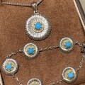 wholesale S925 Sterling Silver Daisy Turquoise Pendant Necklace Vintage Style Luxury Minimalist Small Design Collarbone Chain for Women-0-4