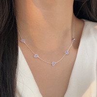 wholesale S925 Sterling Silver Sweet and Fresh Candy Color Heart Necklace for Women, Korean Dongdaemun Summer New Edition Choker-Sterling silver