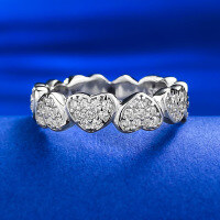wholesale S925 Silver Heart-Shaped Row Diamond Ring, Love Heart Ring Loop, Factory Direct Supply, Dropshipping Available-R817 White Diamond No. 5