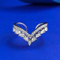 wholesale S925 Silver Adjustable Open V-Shaped Heart Full Diamond Elegant Lady Index Finger Ring for Wholesale-R100 V-shaped gold No. 7