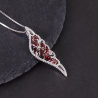 wholesale S925 sterling silver angel wing natural garnet necklace with green chalcedony and topaz pendant, new feather wing design-Natural garnet necklace