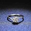 S925 Sterling Silver Moissanite Ring High-End Adjustable Twist Shank Six Prong-0-0