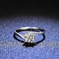 S925 Sterling Silver Moissanite Ring High-End Adjustable Twist Shank Six Prong-1 carat (set with zircon)  16 yards