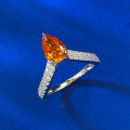 wholesale 925 Silver New Style Fanta Orange Micro-Paved Full Diamond Ring 6*9 Pear-Shaped Orange Playful Orange Live Stream Style-0-2
