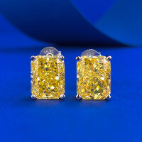 wholesale S925 Silver Zhuo Zhifang Jewelry Imported Radiant 7*9mm High Carbon Diamond Yellow White Purple Diamond Earrings Cross-Border European and American Style-E573 Yellow Diamond 925 Silver