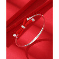 wholesale 999 Pure Silver Women's Bracelet with Red Rope Bow Knot for Birth Year, Minimalist and Niche Design, Plain Circle Silver Bangle for Girlfriend-0-0