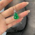 wholesale S925 Sterling Silver Natural Green Chalcedony Agate Gourd Pendant Necklace, Collarbone Chain, New Chinese Style Women's Design-0-3