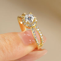 Zirconium Crossed Arms Light Luxury Cocktail Ring, Xiaohongshu Style-Bezel-set diamond ring [K yellow]  6 US
