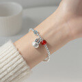 wholesale 999 Silver Matte Rabbit Red Agate Beaded Bracelet Retro Style Women's Jewelry S5887-0-1