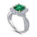 wholesale S925 Sterling Silver Vintage European-Style Luxury 2-Carat Emerald Ring for Women, Fashionably Set with Simulated Green Gemstone, Nano Precision Craftsmanship-0-1
