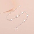 wholesale S925 Sterling Silver Korean-style Fashion Ankle Bracelet Women's Checkered Silver Jewelry Single-layer Small Square Anklet Accessory-0-1