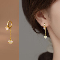 wholesale S925 Sterling Silver Long Elegant Heart Ear Clasp for Women with Diamond Accents Gift Heart-shaped Ear Drop M01002-S925 silver pair silver 925 silver