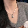 wholesale High-Carbon Steel Ocean Heart · Paraíba Light Sea Blue Sapphire Heart Pearl Necklace Light Luxury Retro Pendant Collarbone Chain-0-4