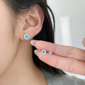 wholesale S925 Silver Korean Style Shiny White Diamond Round Ear Studs Sweet Ins Style Design Blue Diamond Round Ear Studs M06544-0-0