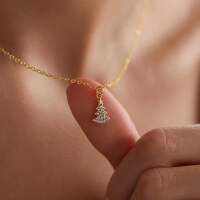 wholesale S925 Sterling Silver Red Elk All-Over Small Christmas Tree Pendant, Personalized Design, Light Luxury Fashion, Versatile Daily Necklace for Women-BX0460-Gold 925 Silver