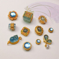 wholesale S925 gold-plated silver natural aquamarine butterfly round barrel bead accessory DIY handmade semi-finished bracelet necklace stringing-Small round table