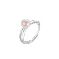 wholesale S925 Silver Original Yaxi Korean-style Minimalist Ripple High-end Adjustable Opening Natural Freshwater Pearl Ring for Women-0-4