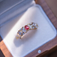 wholesale S925 Sterling Silver Overall Red Elk Original Personality French Light Luxury Retro Ring for Women Versatile Pinky Ring-BZ0359-White Gold-Gold Adjustable opening