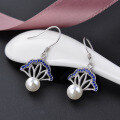 wholesale S925 Silver Hollow-Out Fan-Shaped Earrings with Pearl Accents, Wholesale and Distribution for Women's Artificial Pearl Ear Accessories-0-1
