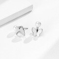 wholesale S925 Sterling Silver Plain Round Pearl Earrings for Women, Summer Style Small Fresh Sweet One Pair Two Ways Heart Butterfly Earrings-0-1