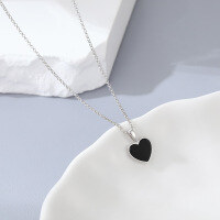 wholesale S925 Silver Cross-Border Hot-Selling Black Agate Heart Ins Style High-End Choker Necklace Set for Women-Black agate necklace 925 silver
