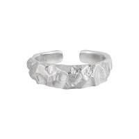 wholesale S925 Sterling Silver Niche Minimalist Textured Ring with Asymmetric Design, Unisex Open Adjustable Band-Platinum [No. 15/Adjustable] Opening adjustable