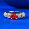 wholesale S925 Silver Full Pavé Diamond 5*7 Fancy Cushion-Cut Fanta Orange Garnet High-End Fashion Ring for Women-0-0