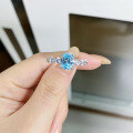 wholesale S925 Sterling Silver Women's Aquamarine Sky Blue Pigeon Egg Ring Diamond Ring Versatile Minimalist Cross-Border Bestseller Wholesale-0-3