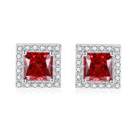 wholesale 925 Silver 1ct VVS1 Colored Moissanite Princess Cut Stud Earrings, Yun Tong Jewelry New Cross-Border Best Seller-Red 5*7mm (1ct*2)