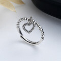 wholesale S925 Sterling Silver Heart Pendant Ring, Ins Niche Design, Elegant and Versatile Women's Index Finger Ring-0-0