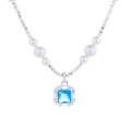 wholesale S925 Silver Fashion Cross-Border Korean Style Ins Pearl Blue Zircon Inlaid Versatile Layering Necklace-0-4