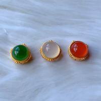 wholesale Sterling silver gold-plated with natural agate and jasper accessories DIY bracelet necklace ornaments spacer beads-One red one (about 13 mm)