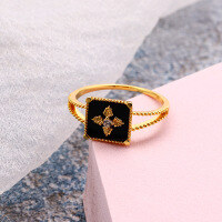 wholesale 925 Silver Japanese-style Light Jewelry Set for Women - Natural Black Onyx Ring and Pendant, Unisex Vintage Trendy Ring-Leaf Black Onyx Ring>Hongdu No. 15