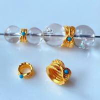 wholesale Metal: S925 ancient method silver gold-plated Feather spacer bead for DIY bracelet necklace accessories, handmade cord accessories, running ring, clasp ring-A small one