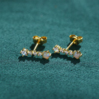 wholesale Gold Plated 925 Silver, Korean Minimalist Zircon Stud Earrings for Women, Versatile Natural Opal Earrings Wholesale-Natural Australian Opal Zircon Earrings 925 Silver