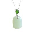 wholesale 925 silver inlaid with Hetian jade square "Wushi" pendant, a certificate-included Hanfu-style antique jade necklace-0-4