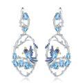 wholesale 925 Silver Secret Garden Designer Earrings with Flying Bird in Flowers Design, Chinese Style Natural Gemstone Earrings-0-4