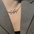 wholesale S925 Silver Pink Zircon Flower Collarbone Necklace for Women, Designer Metal Flash Diamond High-End Sense Necklace-0-3