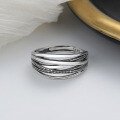 wholesale S925 Sterling Silver Retro Geometric Line Crossover Thai Silver Ring, Minimalist Heavy Duty Fashion Versatile Jewelry Band-0-1