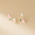 wholesale S925 Sterling Silver Fresh and Sweet Style Small and Unique Design Exquisite Tulip Bead Stud Earrings M06675-0-1