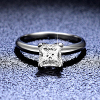 925 Sterling Silver Princess Cut Four-Prong Moissanite Ring for Women-1.2 carats (zircon)  12 yards
