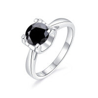 S925 Silver 18K Gold Plated 1-Carat Classic Bull Head Women's Engagement Ring-Black  Size 20 (US size 9)