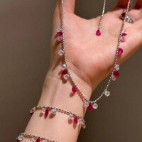 wholesale S925 Sterling Silver Shimmering Collarbone Chain for Women with a Whitening Effect·Star-filled Red Corundum Color Naked Diamond Pendant-Gypsophila Red Corundum Necklace 925 Silver