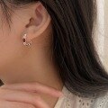 wholesale S925 Sterling Silver with Stone Inlay and Splice Design Korean Style Minimalist Ear Clasp for Women, Small and Fashionable, High-End Feeling Earrings-0-3